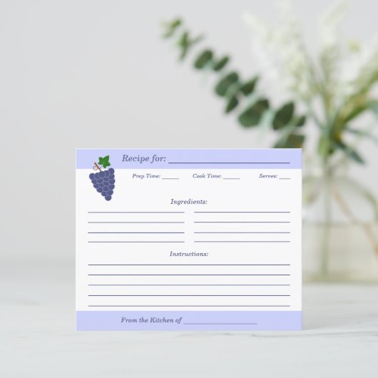 Carte de recette de raisins (Debout devant)