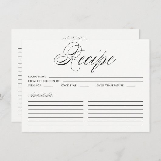 Carte de recette de script élégant noir (Devant / Derrière)