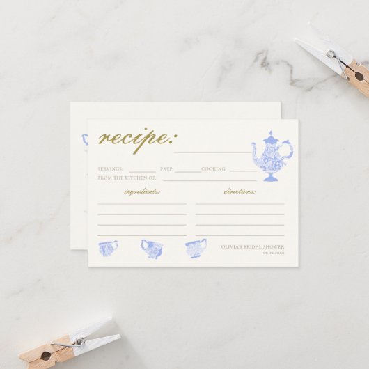 Carte de recette de thé nuptiale Chine set dentell (Devant/Arrière en situation)