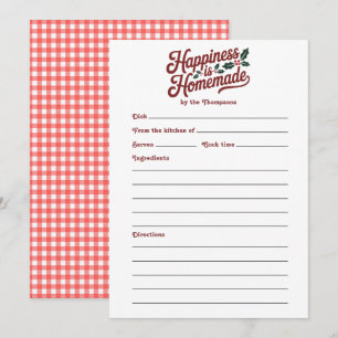 Carte de recette de vacances Bonheur fait maison à