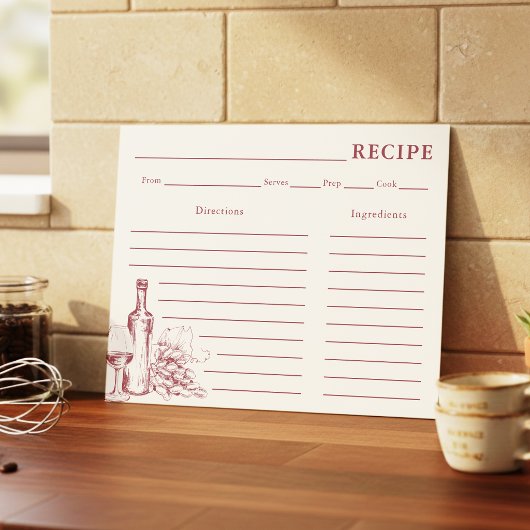 Carte de recette de vin rouge foncé Vino