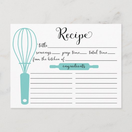 Carte de recette de Whisk Bleu Lettré à la main mo (Devant)