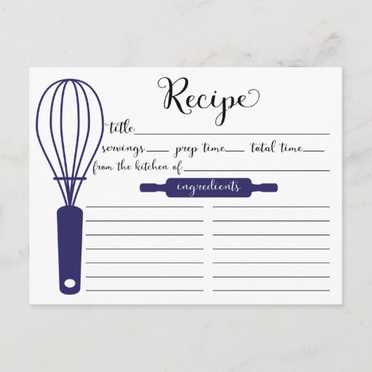 Carte de recette de Whisk Bleu Lettré à la main mo (Devant)
