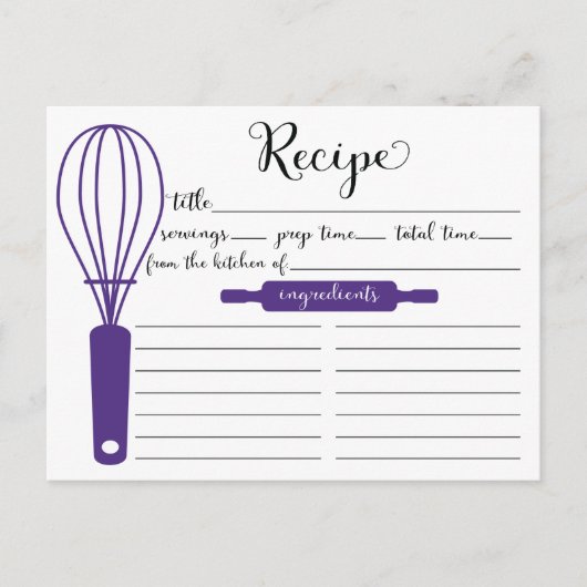 Carte de recette de Whisk violet à la main mignonn (Devant)