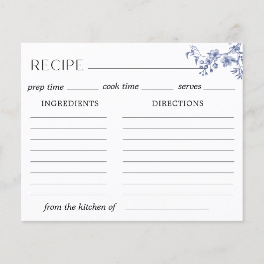 Carte de recette Delft Blue Floral Chinoiserie (Devant)