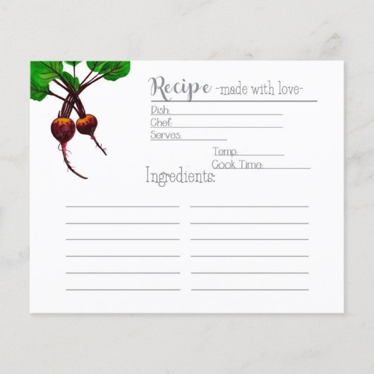 Carte de recette des betteraves du jardiner (Devant)