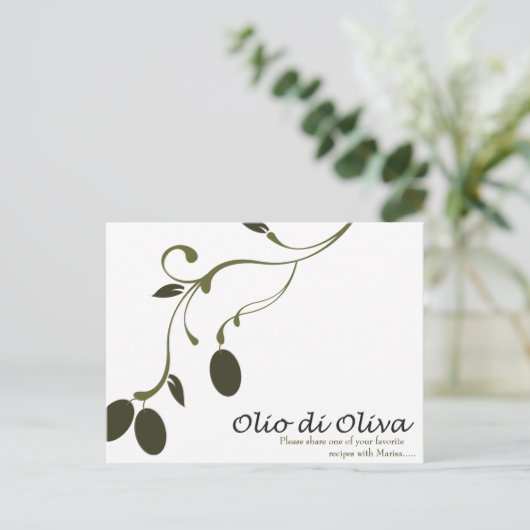 Carte de recette d'huile d'olive (Debout devant)