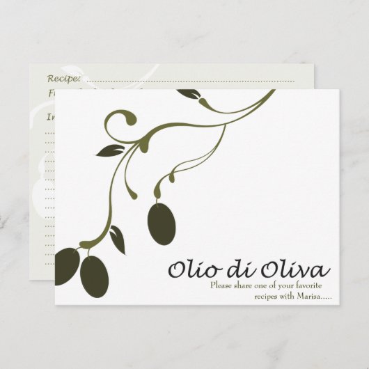 Carte de recette d'huile d'olive (Devant / Derrière)
