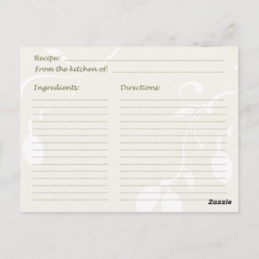 Carte de recette d'huile d'olive (Dos)