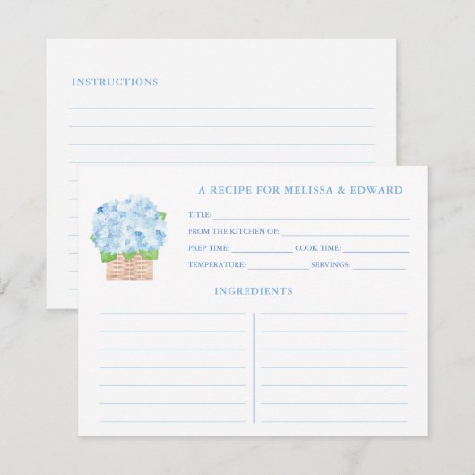 Carte de recette d'hydrangea bleu Grandma côtier (Devant / Derrière)