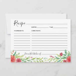 Carte de recette d'invité à l'aquarelle Rouge Ceri