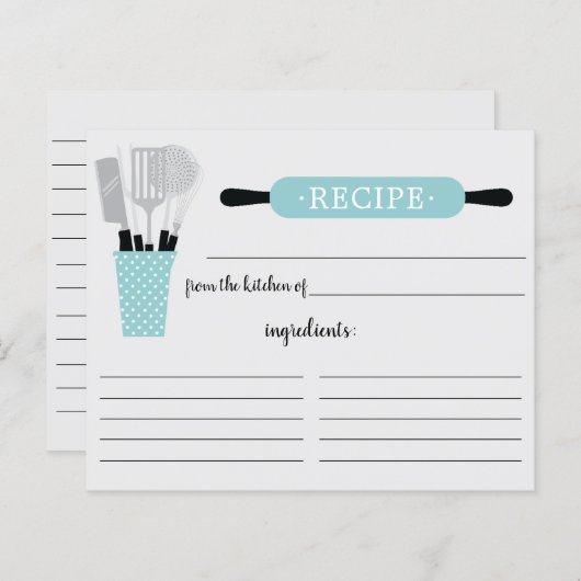 Carte de recette d'outils de cuisine avec rouleau  (Devant / Derrière)