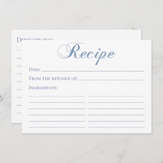 Carte de recette Dusty Blue Script (Devant / Derrière)