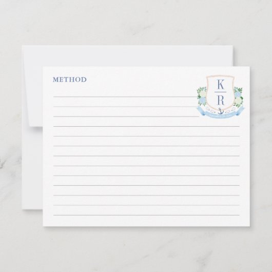 Carte de recette Elegant Coastal Monogram Fête des (Dos)