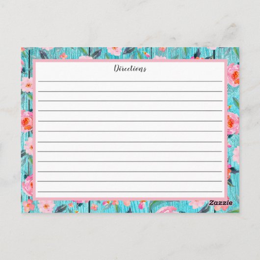 Carte de recette en bois d'Aqua rose rustique (Dos)