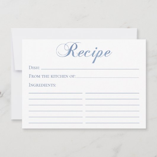 Carte de recette en écriture bleue poussiéreuse (Devant)