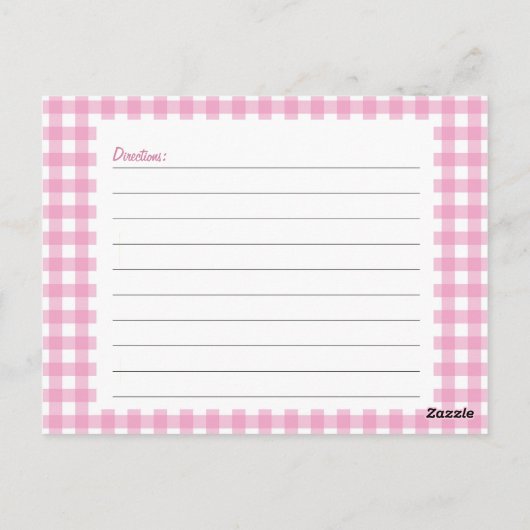 Carte de recette En vichy rose (Dos)