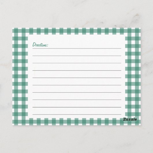 Carte de recette En vichy verte (Dos)