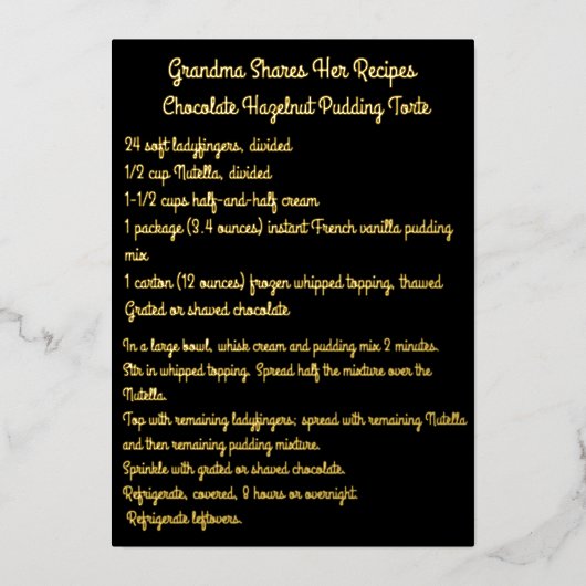 Carte de recette encadrée en feuille de métal noir (Recto)