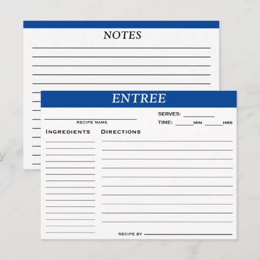 Carte de recette Entree (Devant / Derrière)