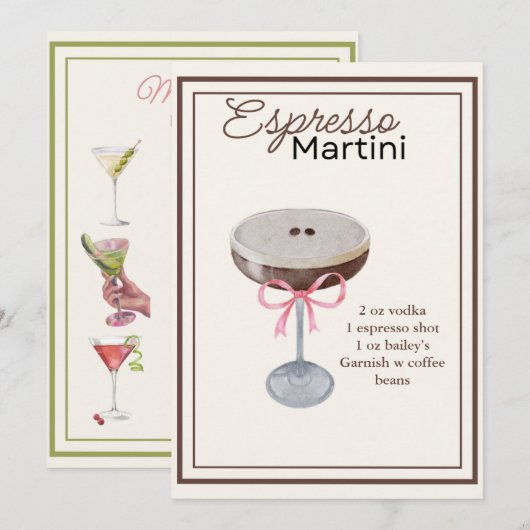 Carte de recette Espresso Martini modifiable (Devant / Derrière)
