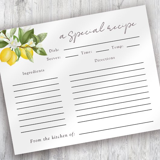 Carte de recette Fête des mariées Citrons d'aquare