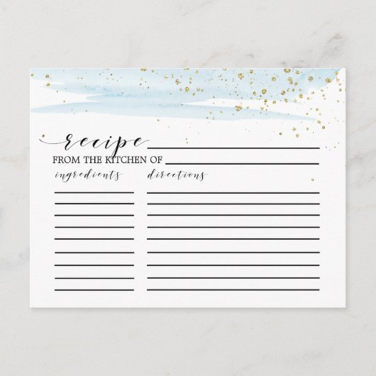 Carte de recette Fête des mariées d'aquarelle bleu (Devant)