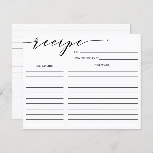 Carte de recette Fête des mariées de calligraphie (Devant / Derrière)