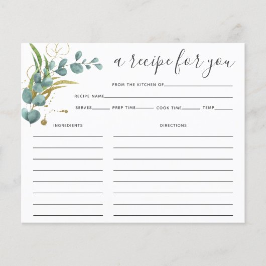 Carte de recette Fête des mariées Eucalyptus (Devant)