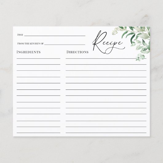 Carte de recette Fête des mariées Eucalyptus (Devant)