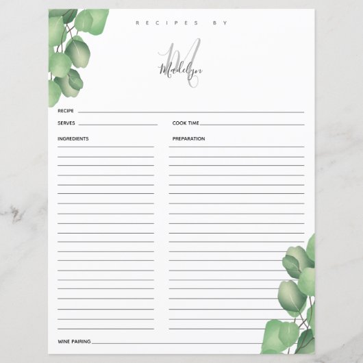 Carte de recette Fête des mariées Eucalyptus (Devant)