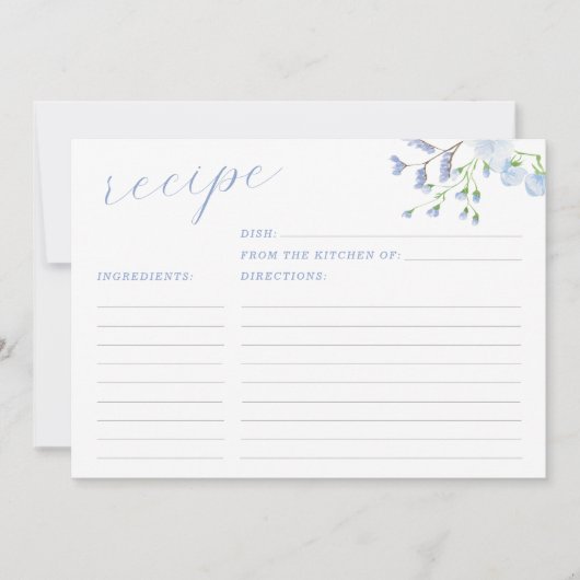 Carte de recette Fête des mariées Florale bleu cla (Devant)
