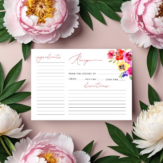 Carte de recette Fête des mariées florale d'aquare