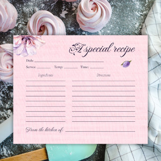 Carte de recette Fête des mariées florale rose Aqu