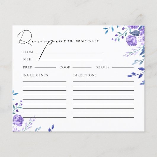 Carte de recette Fête des mariées Jardin Floral Vi (Devant)