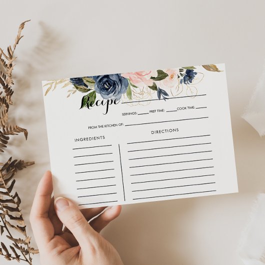 Carte de recette Fête des mariées rose bleue Gold 