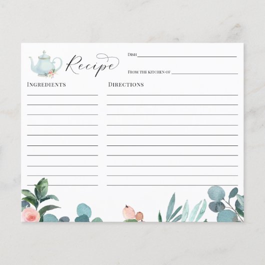 Carte de recette Fête des mariées Tea Party (Devant)