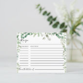 Carte de recette Fête des mariées verte Eucalyptus (Debout devant)