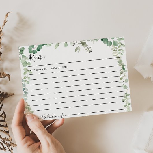 Carte de recette Fête des mariées verte Eucalyptus