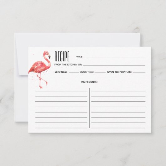 Carte de recette Flamant rose d'aquarelle rose (Devant)