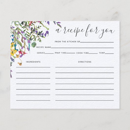 Carte de recette fleur sauvage Fête des mariées aq (Devant)