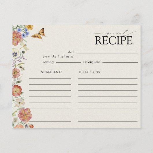 Carte de recette Fleur sauvage Floral Frame Pressé (Devant)