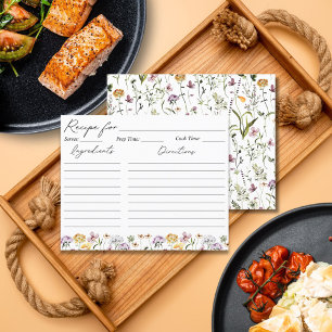 Carte de recette Fleur sauvage Jardin Aquarelle