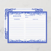 Carte de recette Floral Bleu et Blanc (Devant / Derrière)