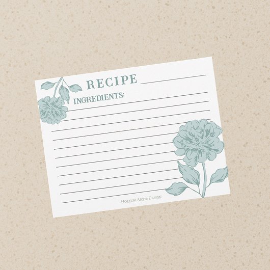 Carte de recette Floral Vintage bleu