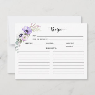 Carte de recette florale aquarelle violette lavand