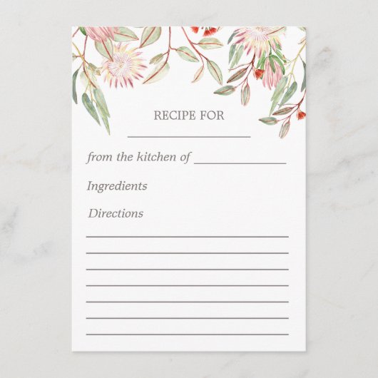 Carte de recette florale australienne rose tendre (Devant)
