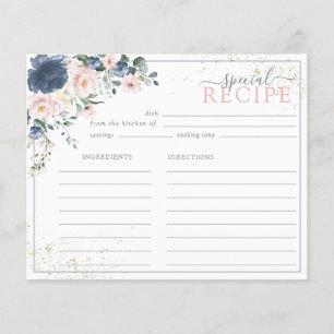 Carte de recette florale bleu roux rose bleu Dusty