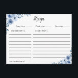 carte de recette florale bleue<br><div class="desc">Une belle aquarelle à fleurs bleues. Les caractéristiques de ce design peuvent être personnalisées.</div>
