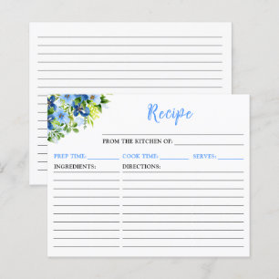 Carte de recette florale bleue bébé et marine